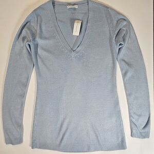 New York & Company Sweater‎ Womens XS V-Neck Light Blue Classic Soft Preppy NEW